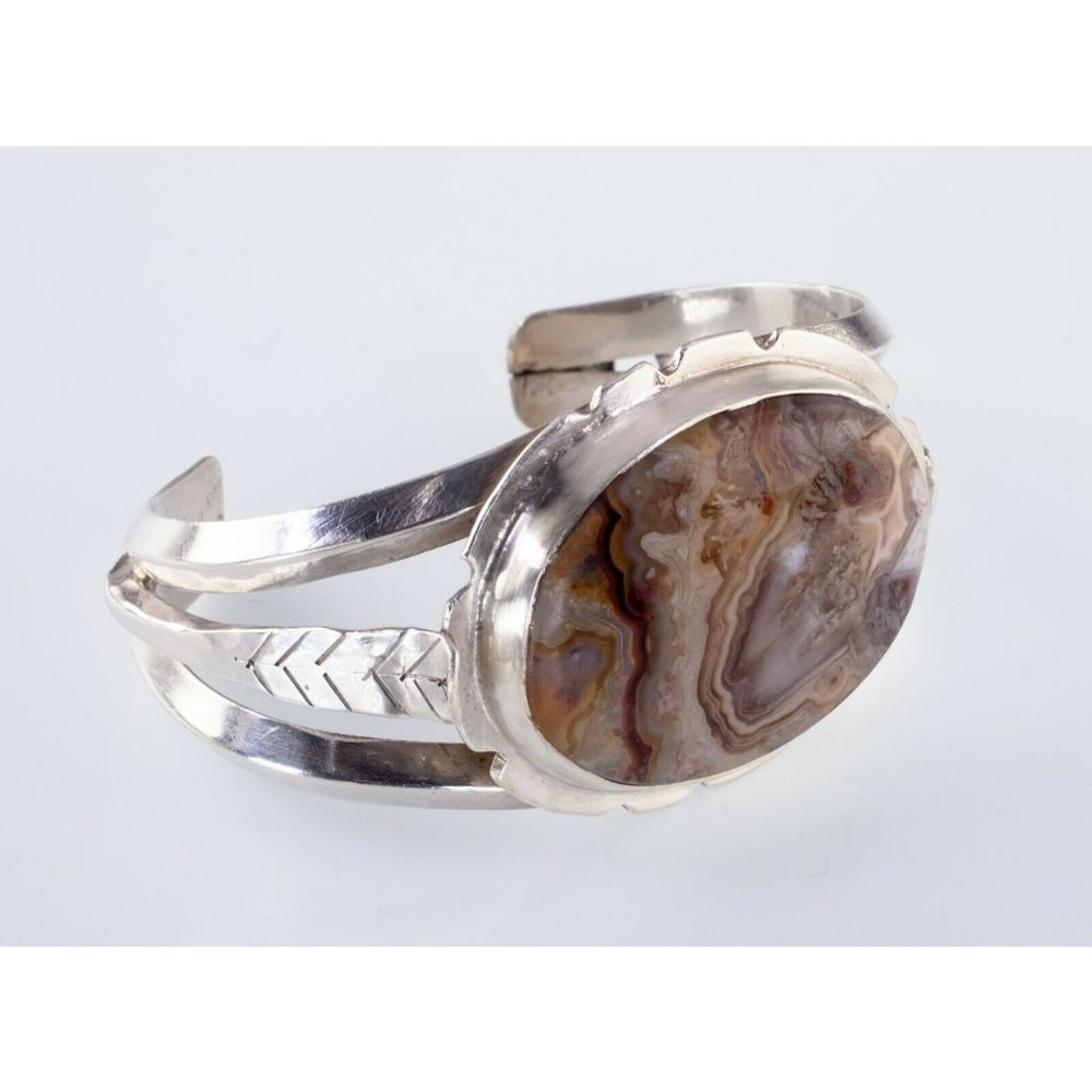Vintage Navajo Petrified Wood Sterling Silver Cuff Bracelet